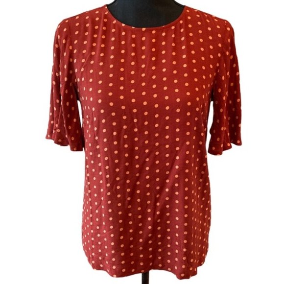 A New Day Red/Orange Polka Dot Flutter Sleeve T-Shirt Top, Small - Picture 1 of 5